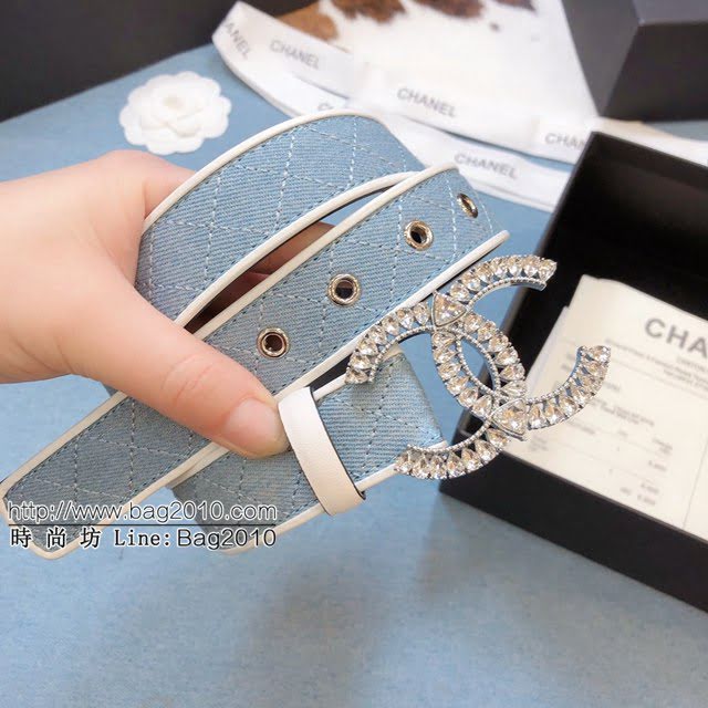 Chanel女士皮帶 香奈兒雙面牛皮銅鑽五金扣腰帶  jjp1959